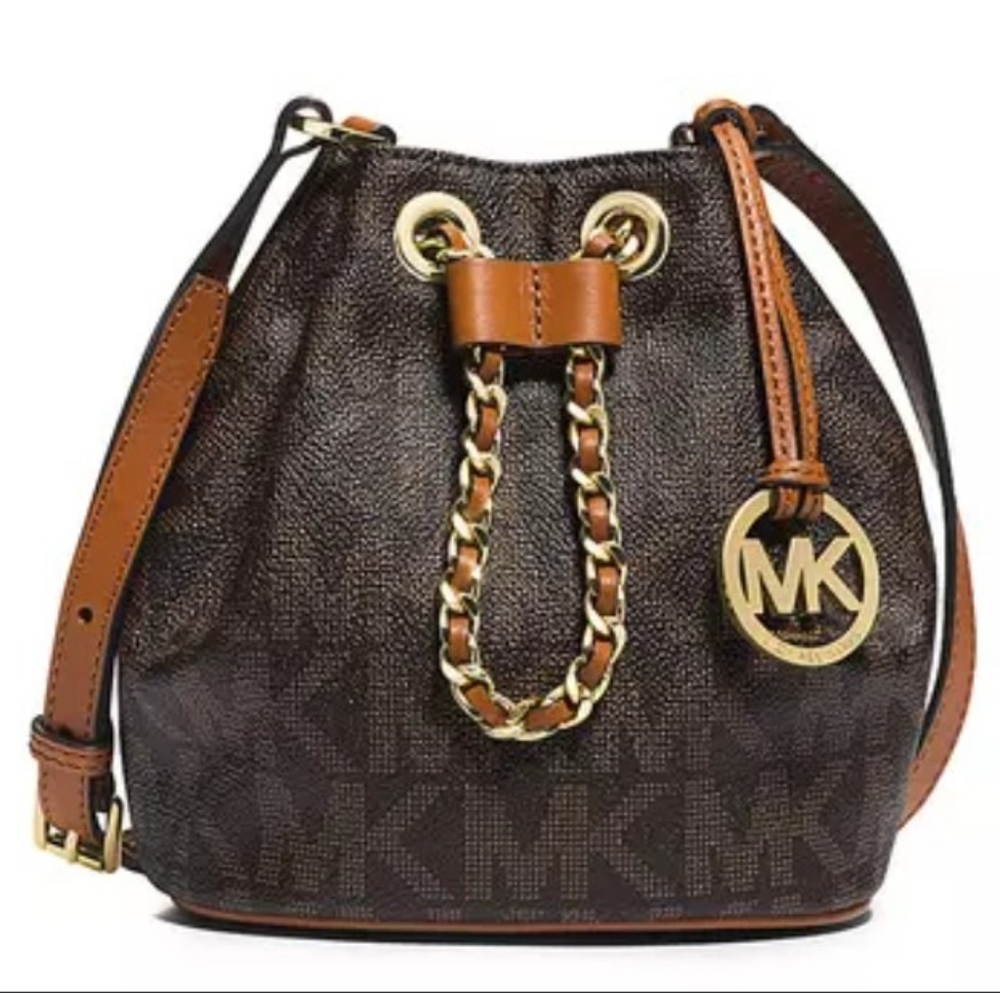Michael Kors Dark Brown Mini Bag with Gold Accents